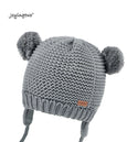 Joyingtwo Warm Knit Cotton Baby Infant Beanie Hat with Ear Flap Pom-Pom Gery
