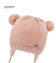 Joyingtwo Warm Knit Cotton  Baby Beanie Hat with Ear Flap Pom-Pom Pink