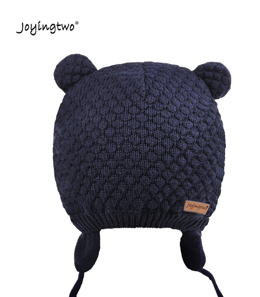Joyingtwo Soft Warm Knit Wool Cute Bear Baby Beanie Hat Ear Flap Navy Blue