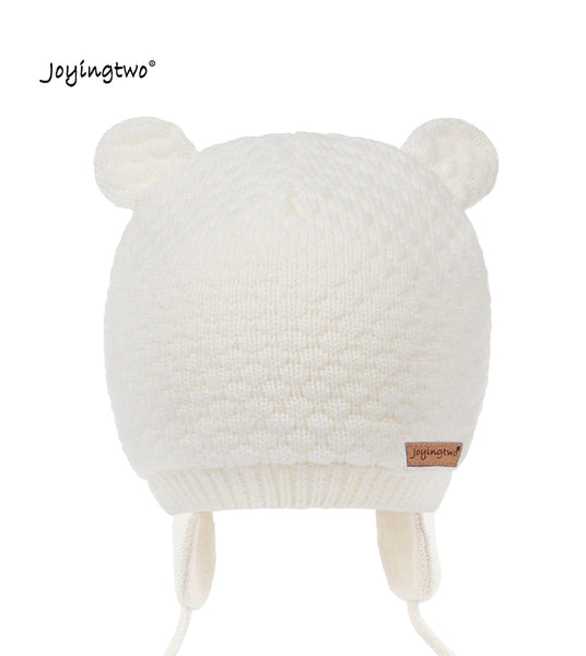 Joyingtwo Soft Warm Knit Wool Cute Bear Baby Beanie Hat Ear Flap White