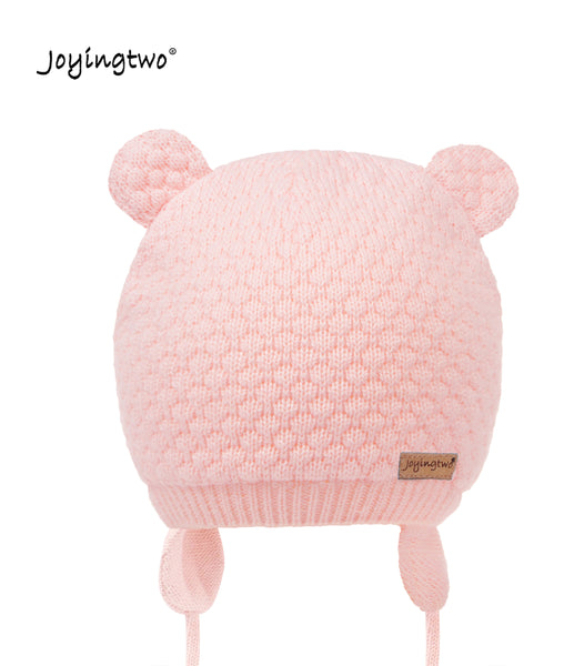 Joyingtwo Soft Warm Knit Wool Cute Bear Baby Beanie Hat Ear Flap Pink