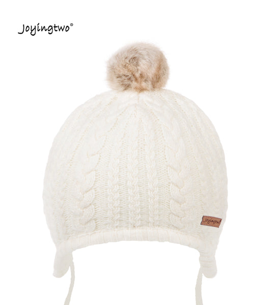 Joyingtwo Baby Boys Girls Fleece Lined Knit Kids Hat with Earflap Winter Hat White
