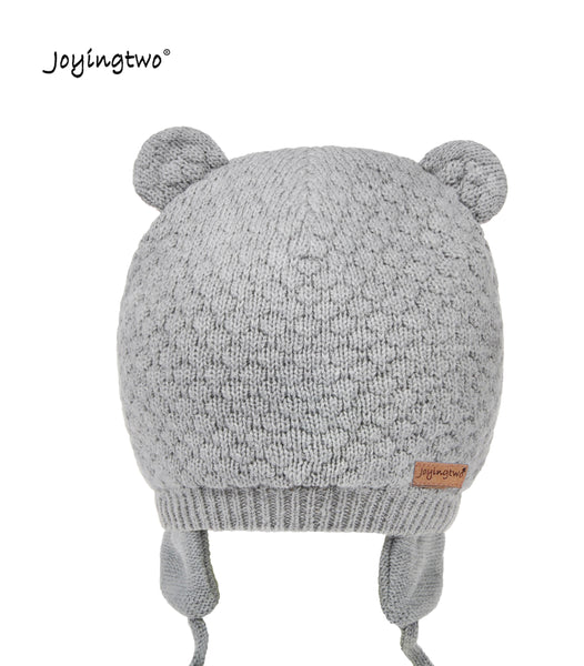 Joyingtwo Soft Warm Knit Wool Cute Bear Baby Beanie Hat Ear Flap Grey